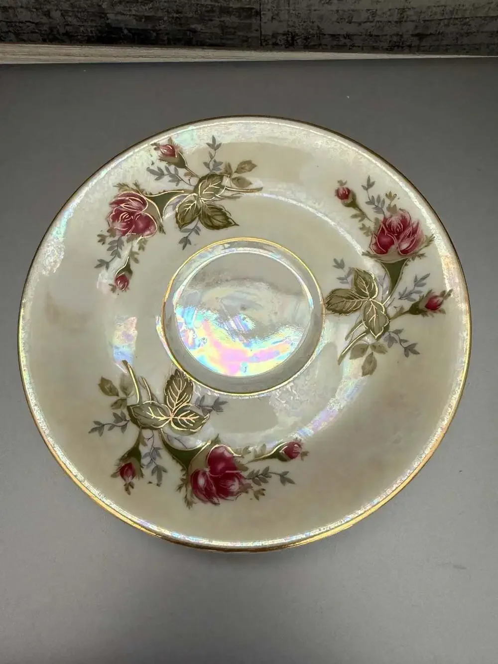 VTG Hand-Painted Footed Teacup and Saucer Set with Roses and Lusterware Finish